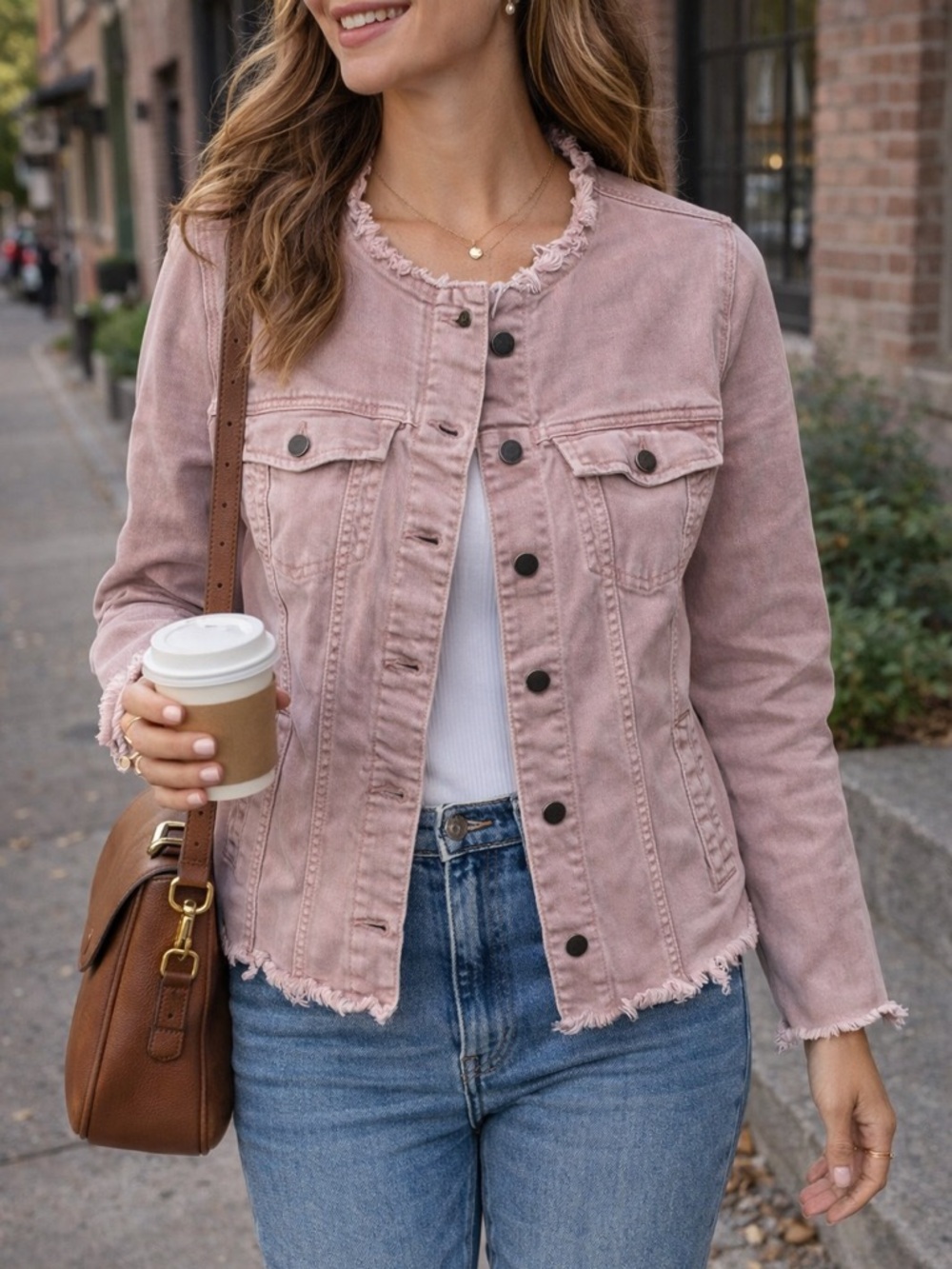 Liverpool Los Angeles Pink Denim Jacket 💕 XL Frayed Hem Stretch